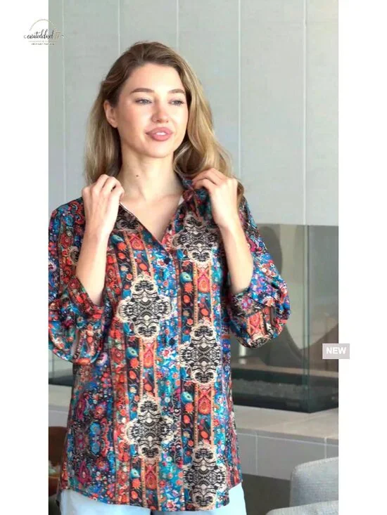 3/4 Sleeve V-Neck Blouse Business Casual Top Lightweight Polyester Spandex S-2XL - Picture 6 of 7